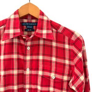 Ralph Lauren Men’s Red Plaid Button Down Shirt Classic Slim Fit 100% Cotton Sz 6